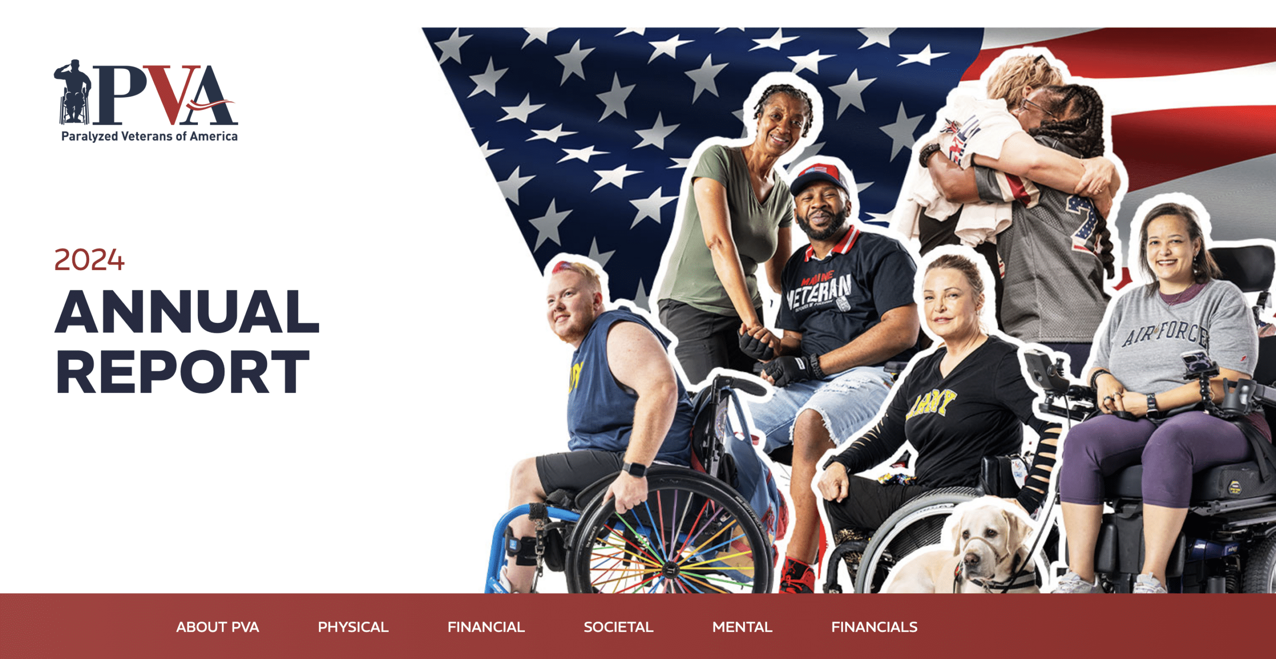 Preview Image of the 2024 PVA annual report featuring three photos of Veterans and the words "Annual Report, From Day One"